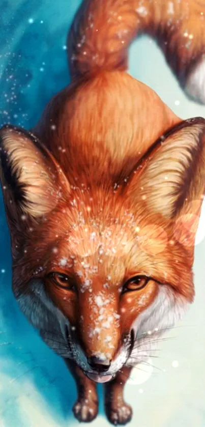 Artistic orange fox in snowy backdrop for mobile wallpaper.