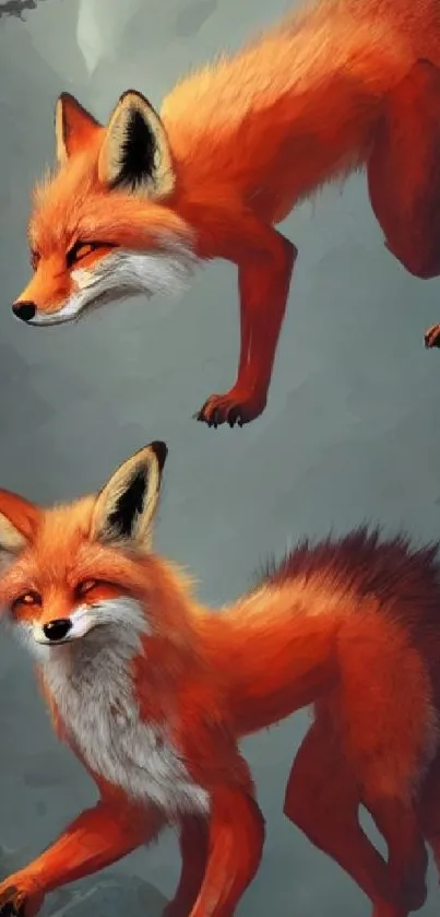 Dynamic fox art on mobile wallpaper.