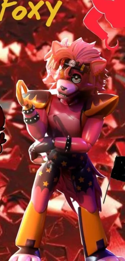 Vibrant cartoon character with pink and red hues.