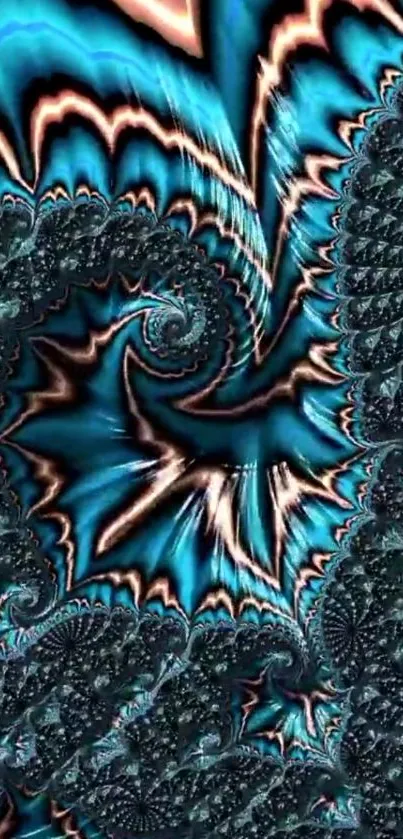 Vibrant fractal art wallpaper with blue and black patterns.