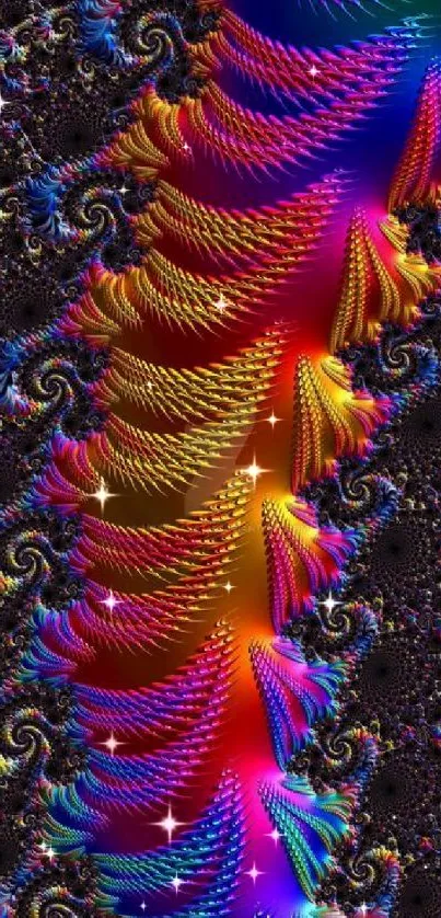 Colorful fractal pattern mobile wallpaper with rainbow hues.