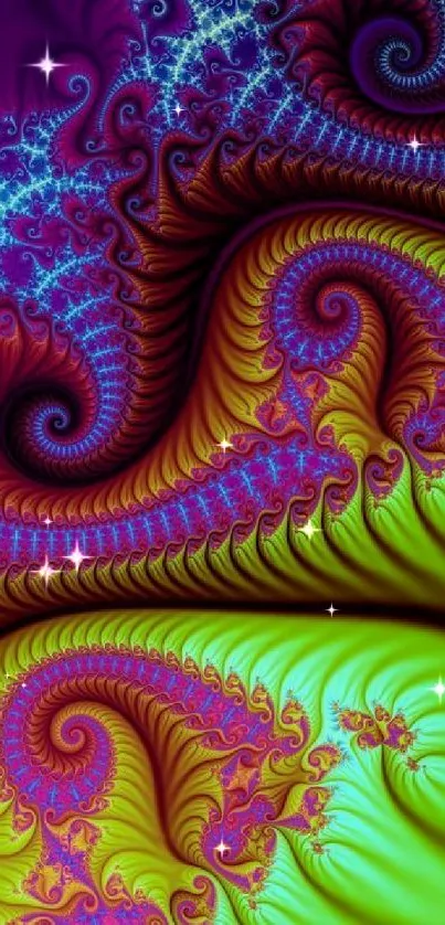 Colorful fractal art with vibrant swirling patterns.