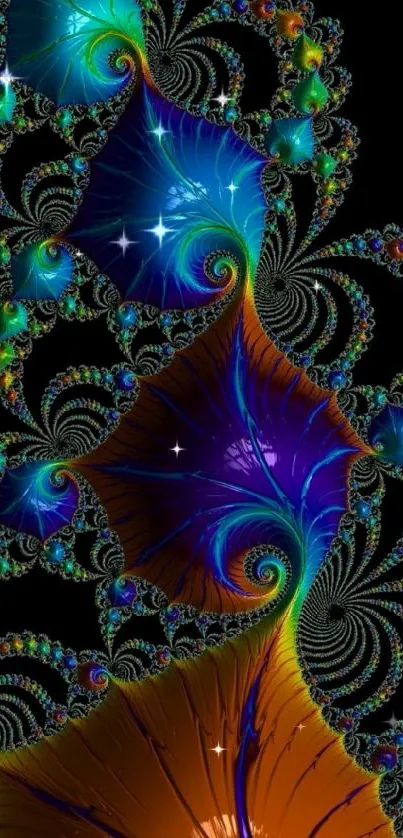 Intricate and colorful fractal art wallpaper for mobile phones.