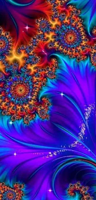 Vibrant fractal art wallpaper with blue and purple hues.