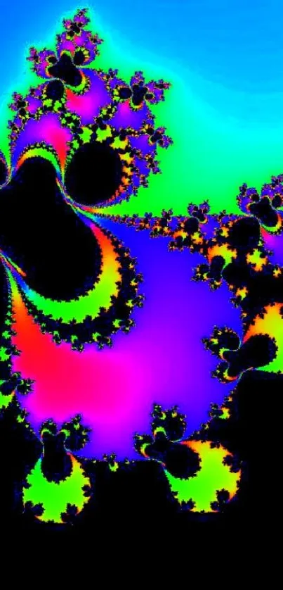 Psychedelic fractal art wallpaper in vibrant colors.