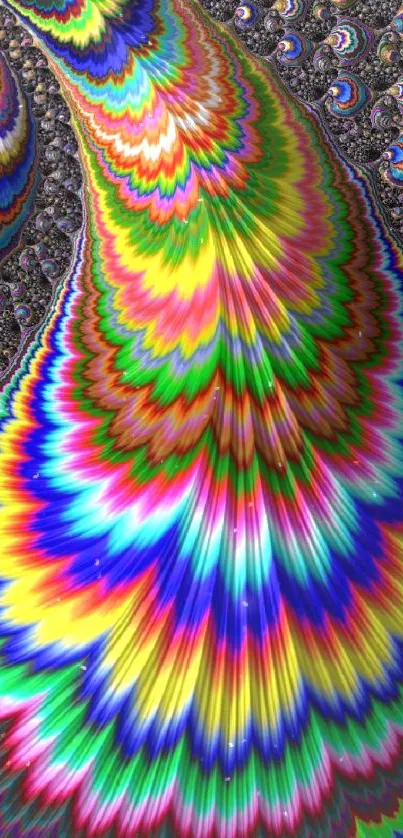 Vibrant rainbow fractal art with swirling patterns.