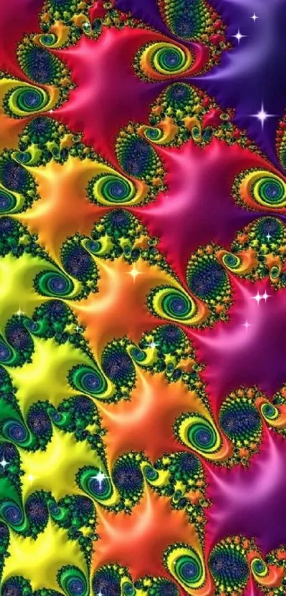 Vibrant fractal art mobile wallpaper with colorful intricate design.