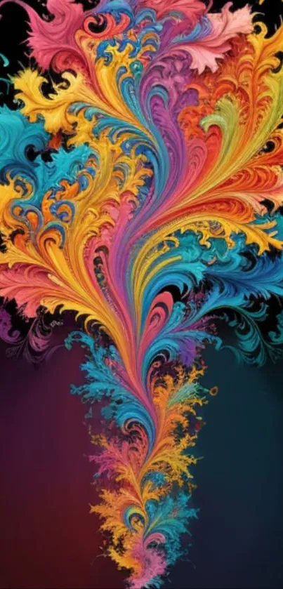 Vibrant fractal art wallpaper with swirling colors on a dark background.