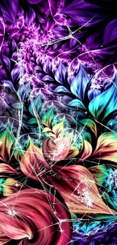 Vibrant fractal art with colorful abstract patterns on a mobile wallpaper background.