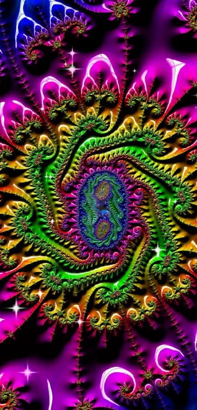 Vibrant pink and green fractal art phone wallpaper.