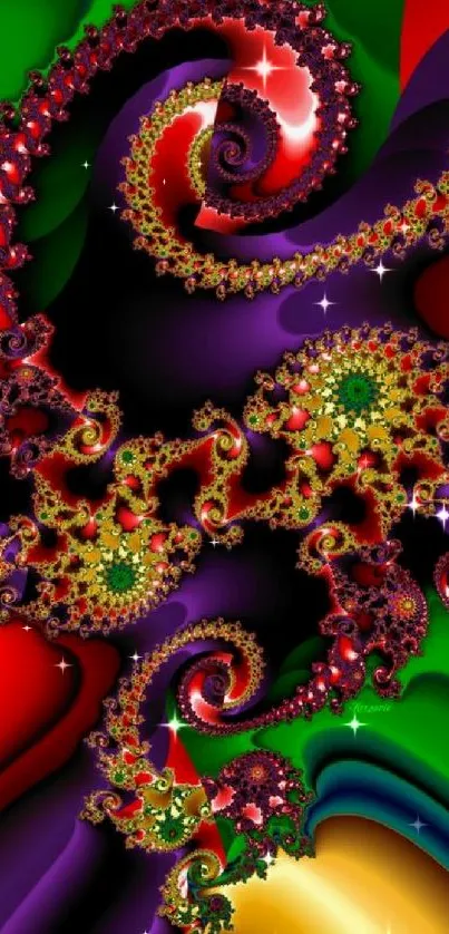 Colorful fractal art with spirals and intricate patterns.