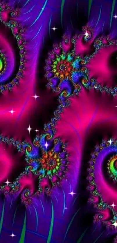 Vibrant pink and purple fractal art mobile wallpaper with swirling patterns.