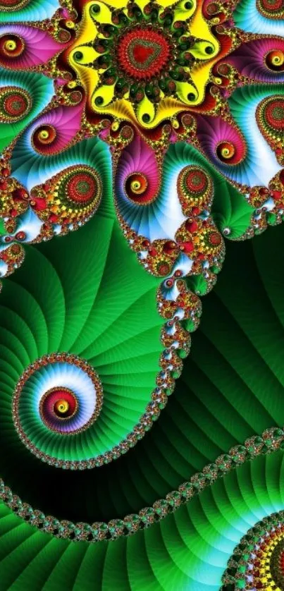 Colorful fractal art wallpaper with intricate spiral design.