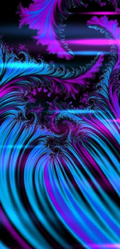 Vibrant fractal wallpaper with blue and purple patterns.