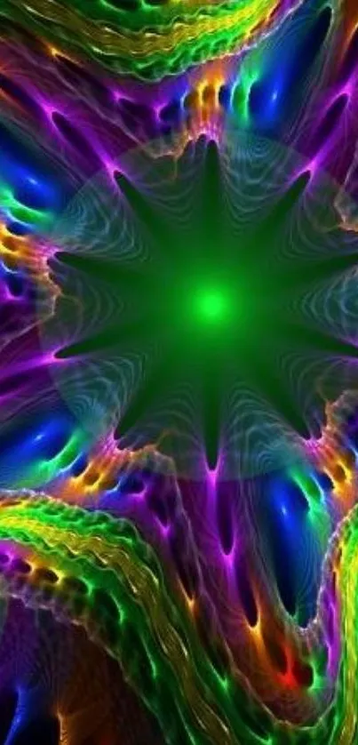 Vibrant fractal art with green and psychedelic colors.