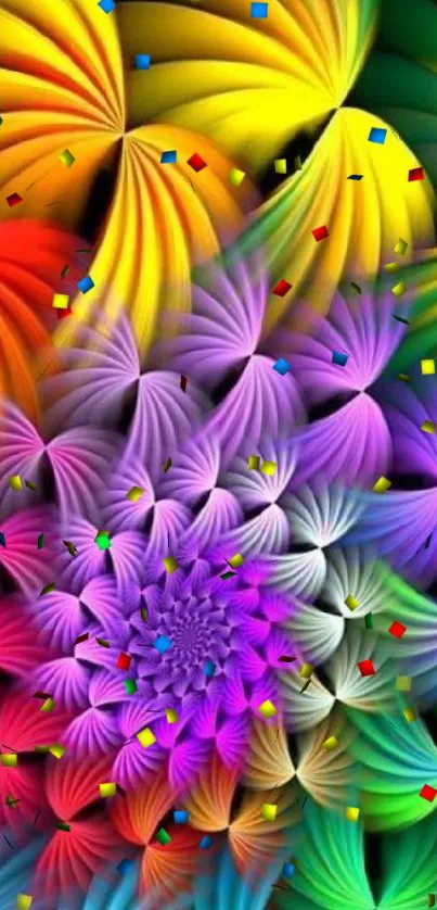 Vibrant fractal flower mobile wallpaper with rainbow colors.