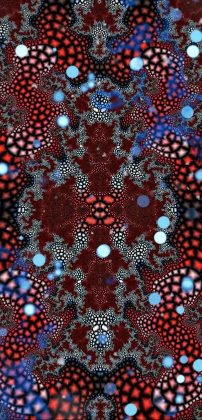 Vibrant fractal galaxy art with red and blue hues, ideal for mobile wallpaper.