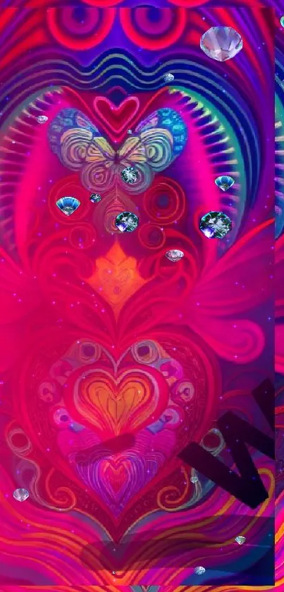 Vibrant magenta fractal heart design with psychedelic patterns.