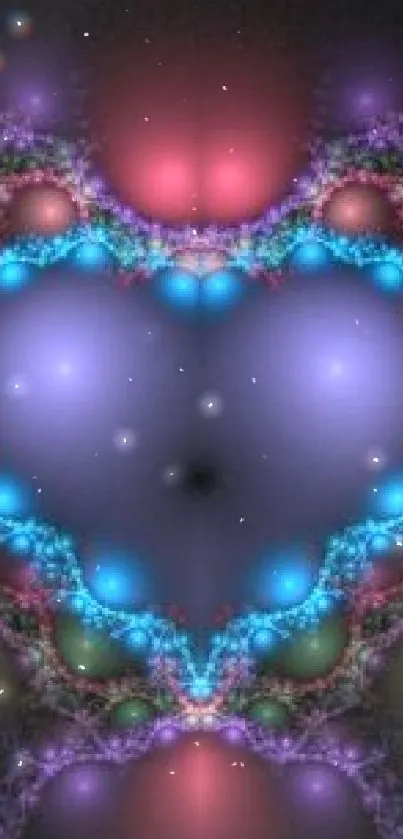 Heart-shaped fractal art with vibrant purple and blue hues.