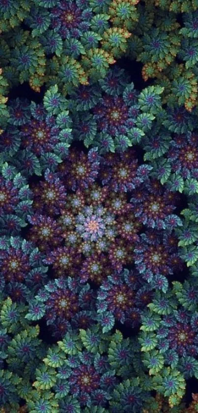 Intricate fractal leaf design with vibrant colors in a kaleidoscope pattern.