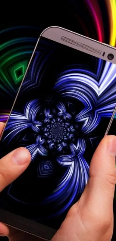 Vibrant fractal wallpaper on mobile screen.