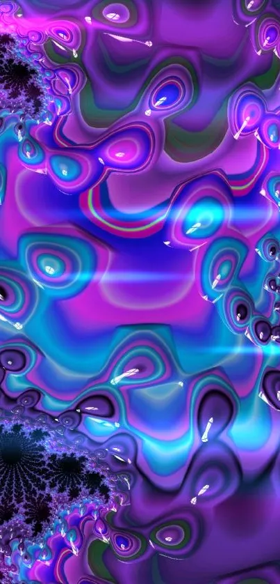 Colorful fractal mobile wallpaper with purple and blue swirls.