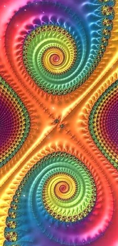 Vibrant fractal pattern wallpaper with colorful spirals and geometric designs.