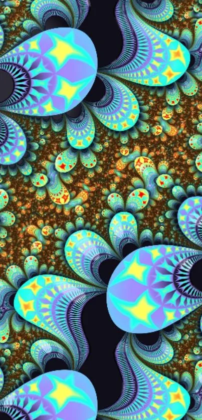 Vibrant fractal art wallpaper with cyan and yellow abstract design.