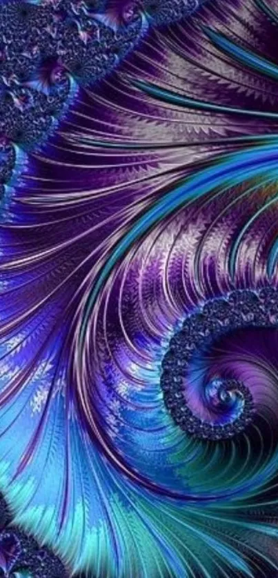 Vibrant fractal wallpaper with purple and blue swirling patterns.