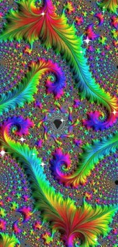 Vibrant rainbow fractal mobile wallpaper with intricate patterns.