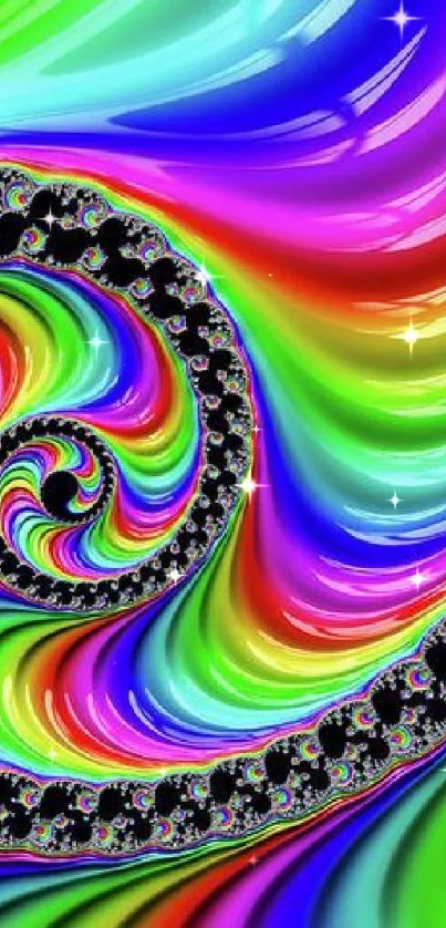 Vibrant and colorful fractal spiral design with rainbow hues.