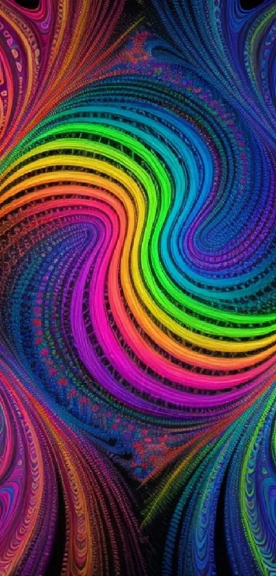 Colorful fractal rainbow wallpaper with swirling patterns.