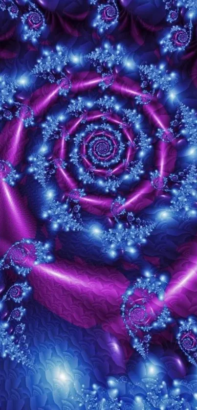 Vibrant purple and blue fractal art wallpaper for mobile device.