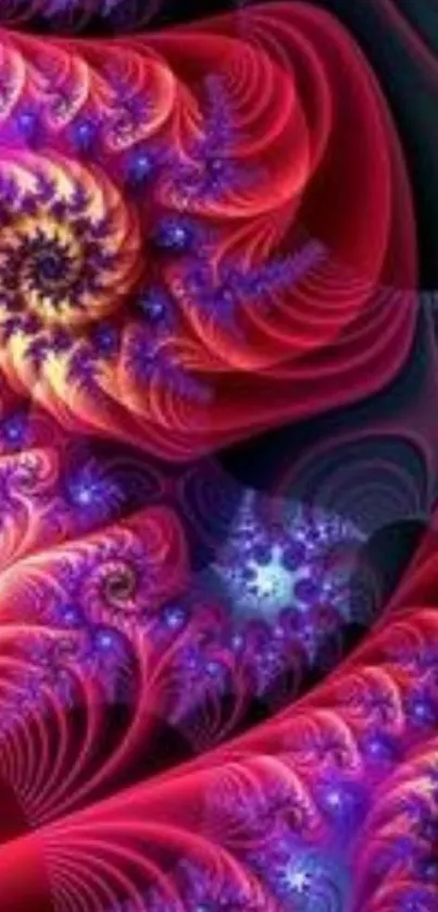 Vibrant red and blue fractal swirl design.