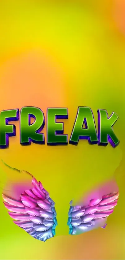 Colorful 'FREAK' text and wings on a vibrant yellow-green background.