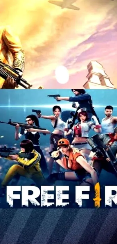 Vibrant Free Fire gaming wallpaper with dynamic characters.