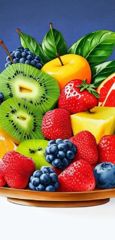 Colorful and vibrant fruit platter wallpaper.