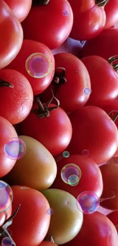 Mobile wallpaper with vibrant ripe tomatoes in a rustic setting.