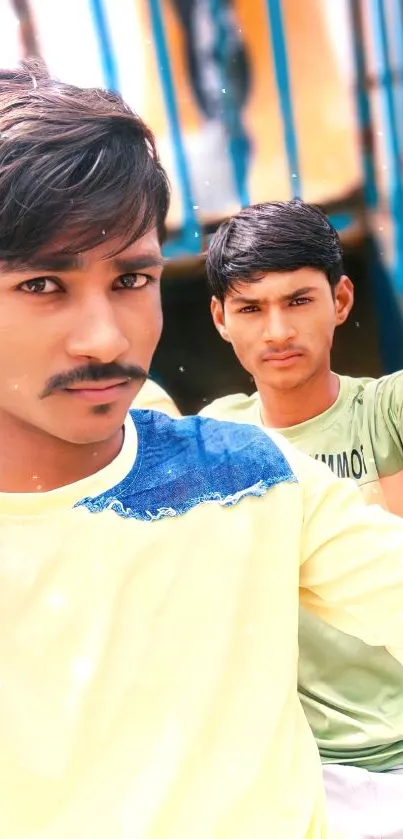 Vibrant portrait of friends in colorful attire.