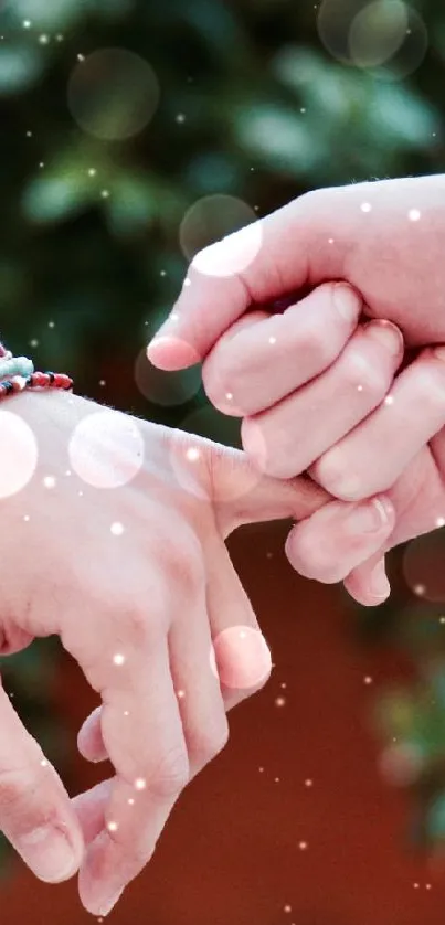 Hands with colorful bracelets making a pinky promise.