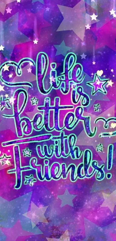 Vibrant mobile wallpaper with colorful stars and friendship quote.