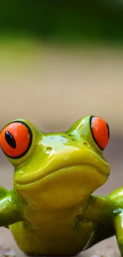 Close-up image of a vibrant green frog with red eyes.