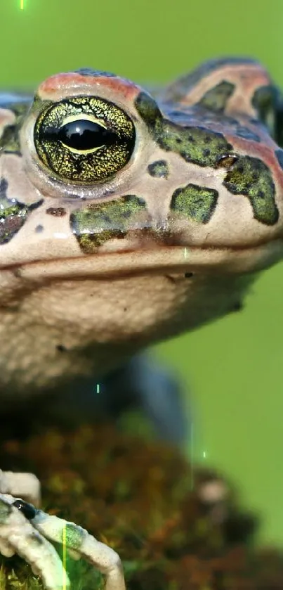 Close-up of a frog on lush green moss with a vibrant background.