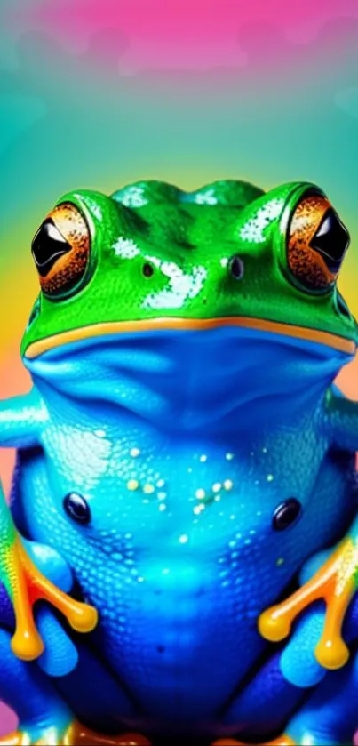 Vibrant frog with neon background on wallpaper.