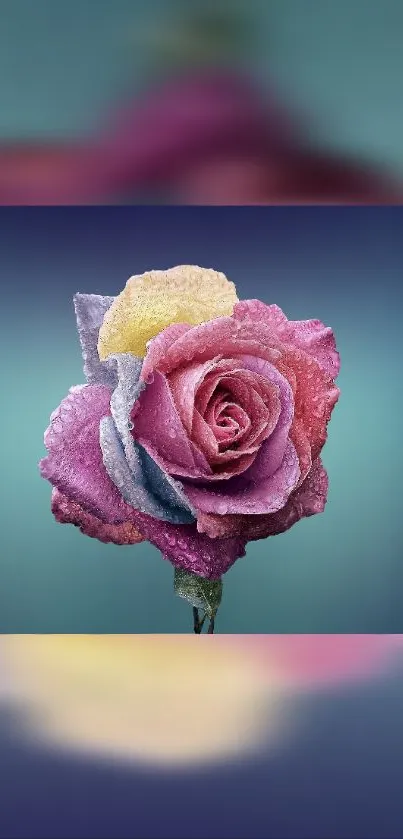 Vibrant frosted rose against a purple background.