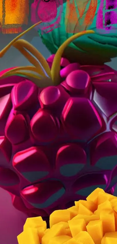 3D raspberry and mango cubes vibrant wallpaper.