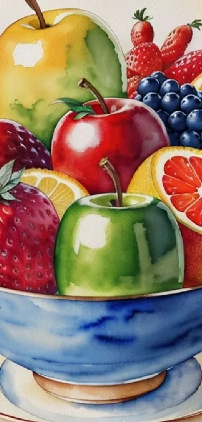 A vibrant fruit bowl art wallpaper for mobile phones.