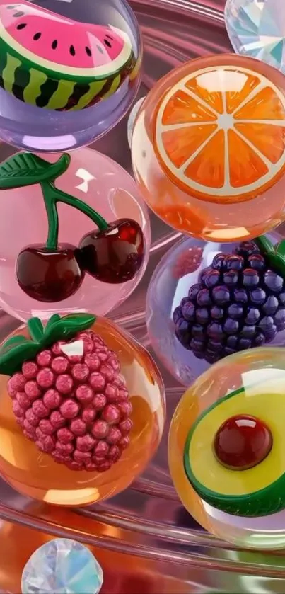 Vibrant artistic wallpaper with colorful fruit bubbles.