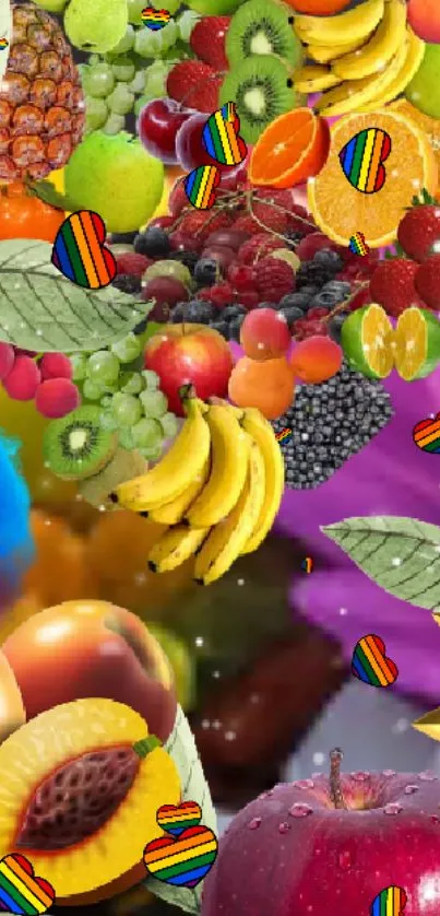 Vibrant fruit collage wallpaper with colorful fruits.