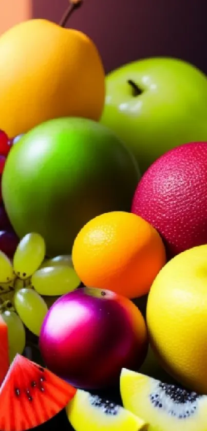 Vibrant assortment of fruits in bright colors as mobile wallpaper.